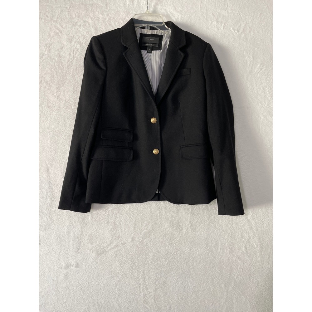 J.Crew Schoolboy Blazer Black Wool Gold Crest Button Tailored Jacket Womens 4